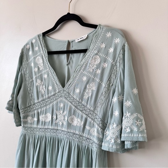 In Loom-Embroidered Teal and white Smocked waist Dress (Size:Medium) - Picture 7 of 11